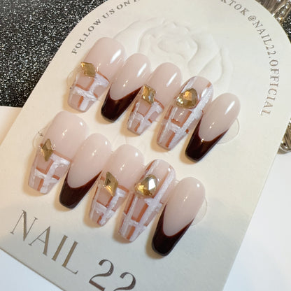 Burgundy Check - False nails - Nail 22 Official